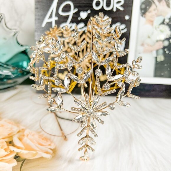 Crystal Bridal Headband, Crystal Bridal Hairpiece, Wedding Headband, Gold Crown main image 7